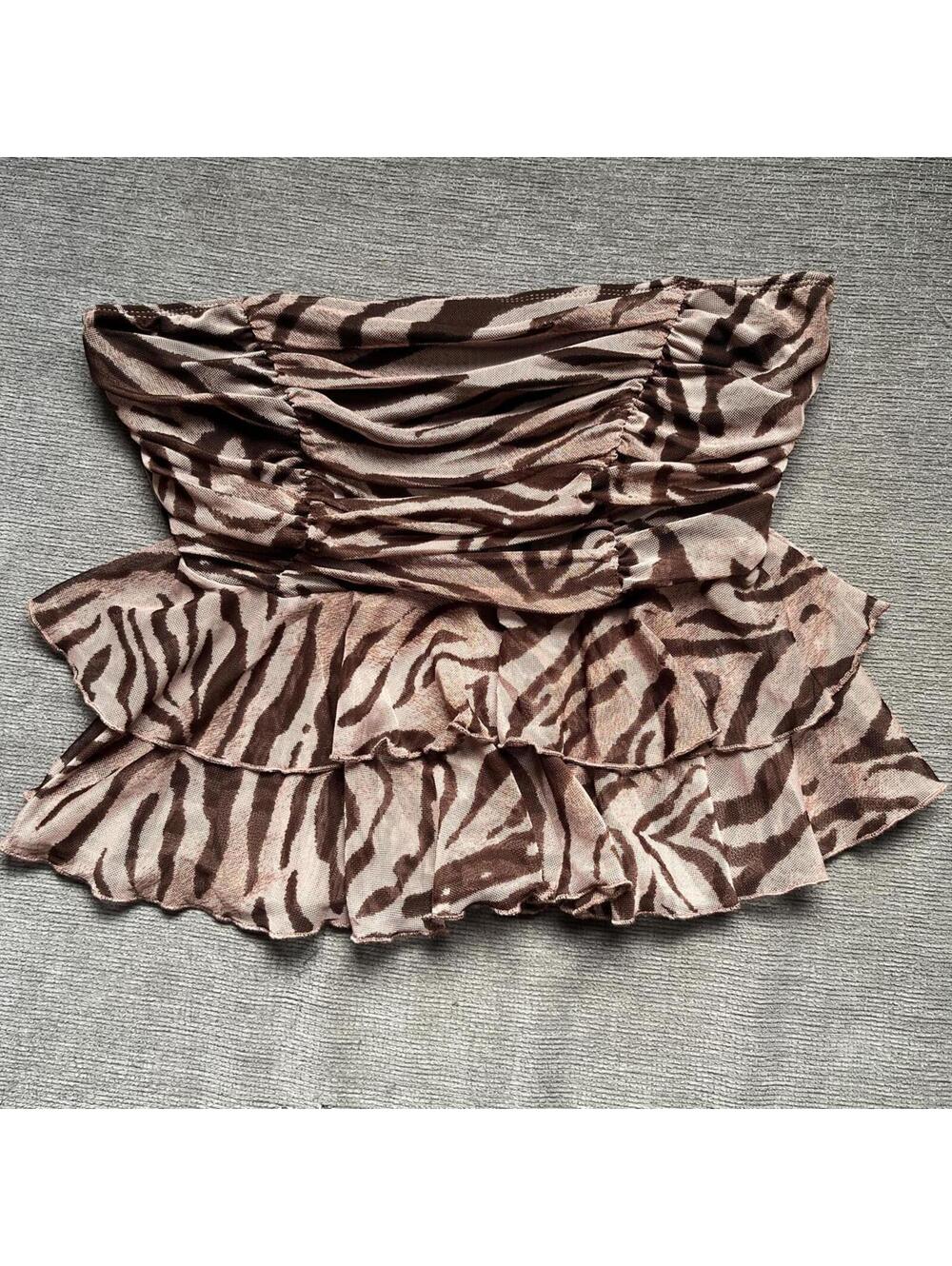brown zebra print strapless tube top